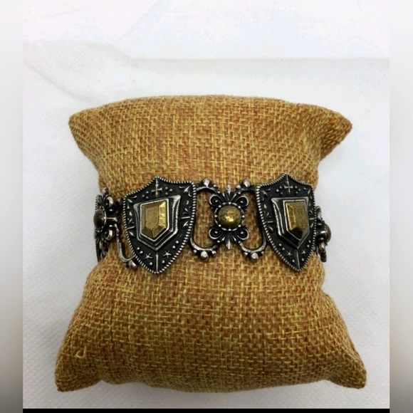 Lucky Brand Two-Tone Shield Link Bracelet 7" - Picture 1 of 3